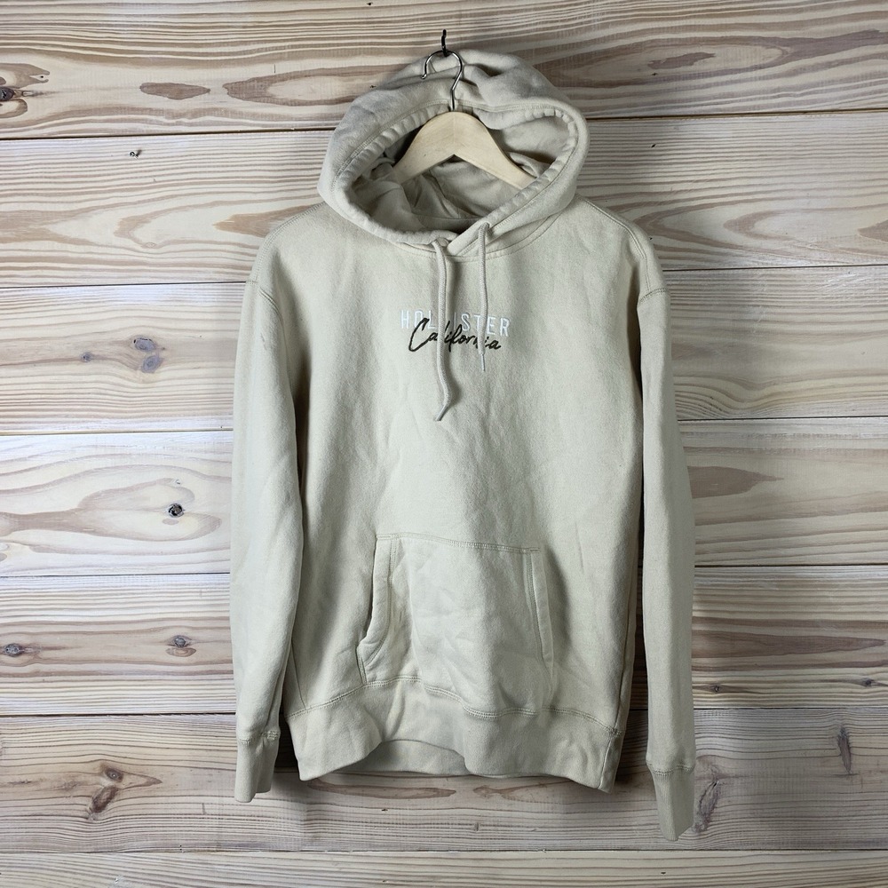 Hollister‎ California Hoodie Mens Small Beige Embroidered Surf Y2K